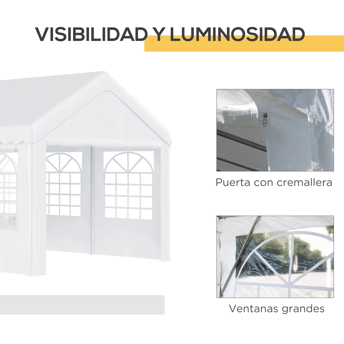 Jardin Tent Gazebo 6x4m - Pérgola con 6 Ventanas y 4 Paneles Laterales Extraíbles - Acero Galvanizado - Blanca