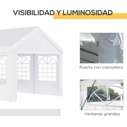 Jardin Tent Gazebo 6x4m - Pérgola con 6 Ventanas y 4 Paneles Laterales Extraíbles - Acero Galvanizado - Blanca