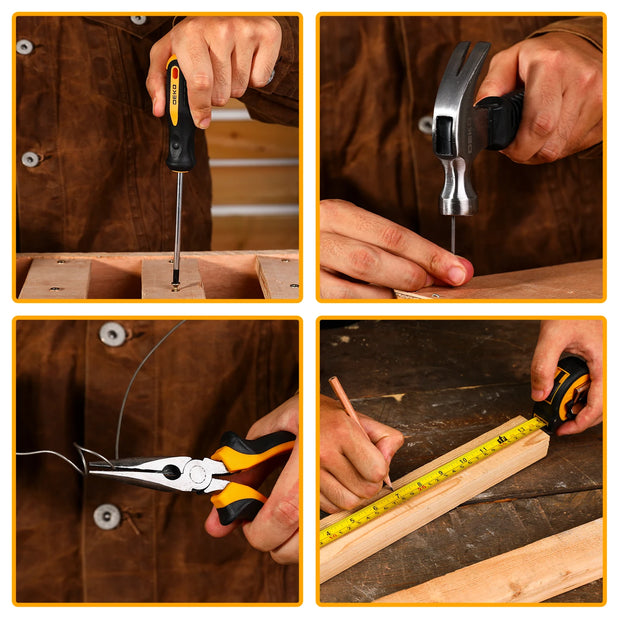 Gereedschapskoffer - Gevuld - Gereedschap - Gereedschapset - Schroevendraaierset - Meetlint - Rolmaat - Hamer - Bitset - Inbussleutelset - Zaag - Stanleymes - 126Pcs - Geel