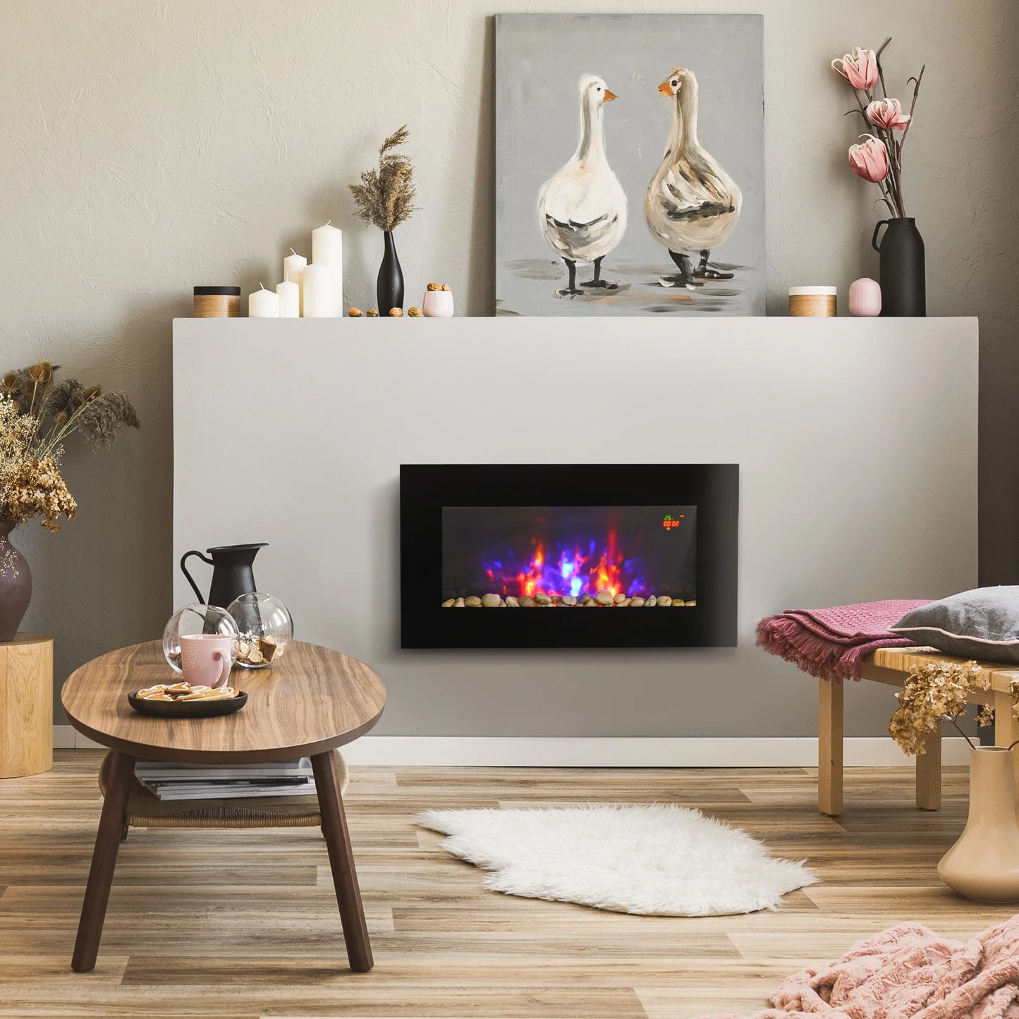Elektrische Haard – Sfeerverwarming – Vuurdecoratie – Wandhaard – Sfeervolle Haard – 1000W/2000W – Realistisch Vlameffect