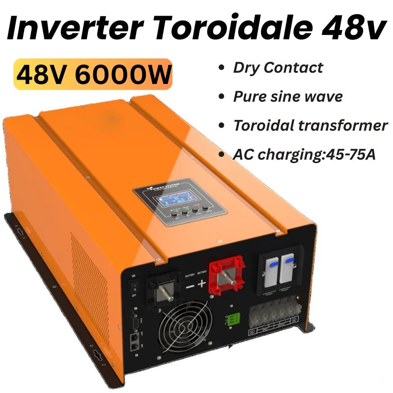 Zuiver Sinus Omvormer – Zuivere Sinusgolf Omvormer – 48V Omvormer – 6000W Omvormer – 230V AC – Continu Vermogen – LCD Display