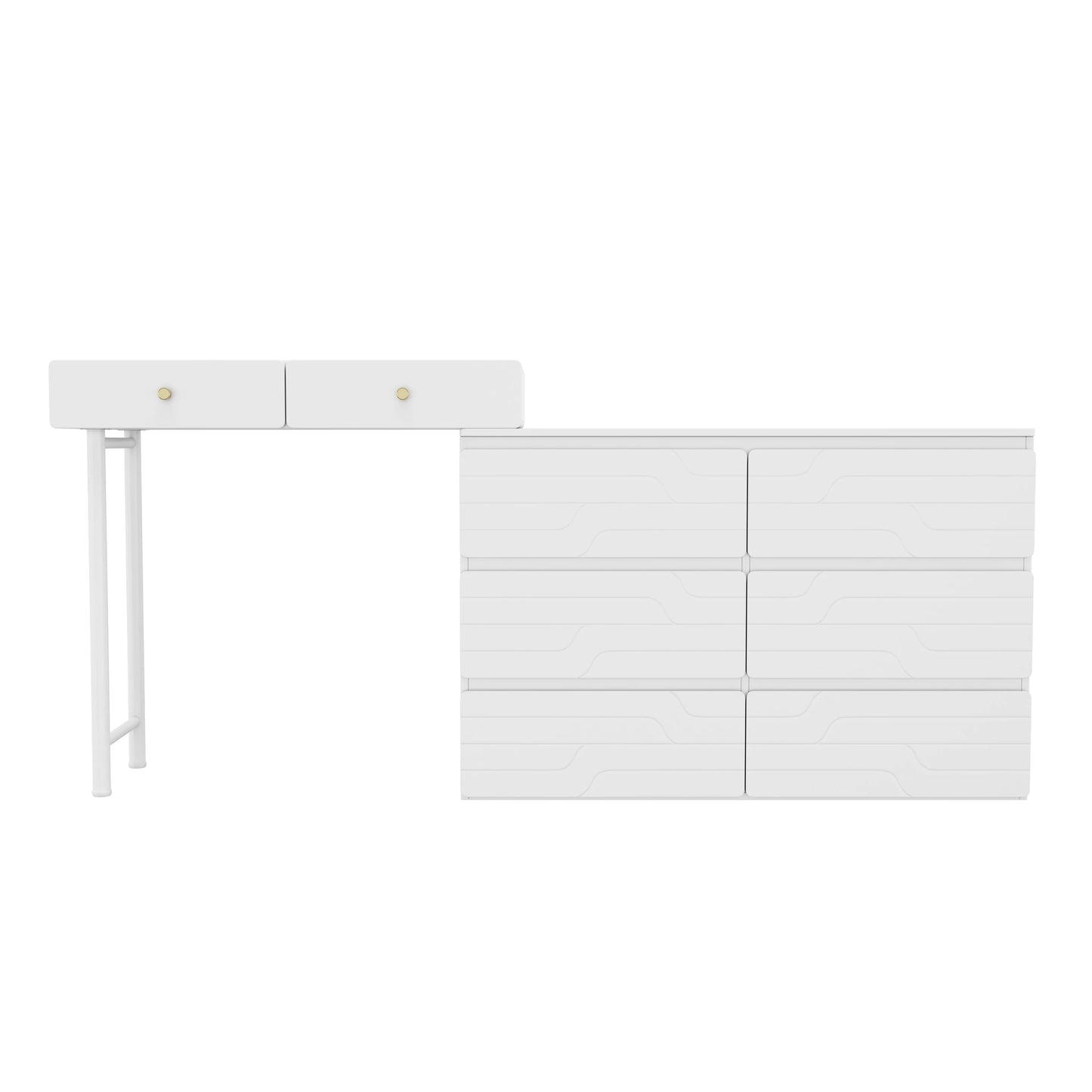 Kaptafel (Zonder Stoel en Spiegel) - Wit - Inclusief Uittrekbare Ladekast - Opbergkast 1804085cm - Drie Niveaus - Zes Lades - QUORE