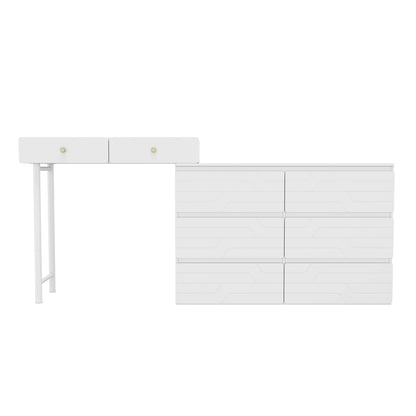 Kaptafel (Zonder Stoel en Spiegel) - Wit - Inclusief Uittrekbare Ladekast - Opbergkast 1804085cm - Drie Niveaus - Zes Lades - QUORE