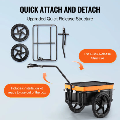 Bike Trailer - Bicycle Cart - Bike Basket - Transport Trailer Bike - 88 lbs - Foldable Storage - with 16” Wheels &amp; Safe Reflectors - Fits 24”-28” Bike Wheels