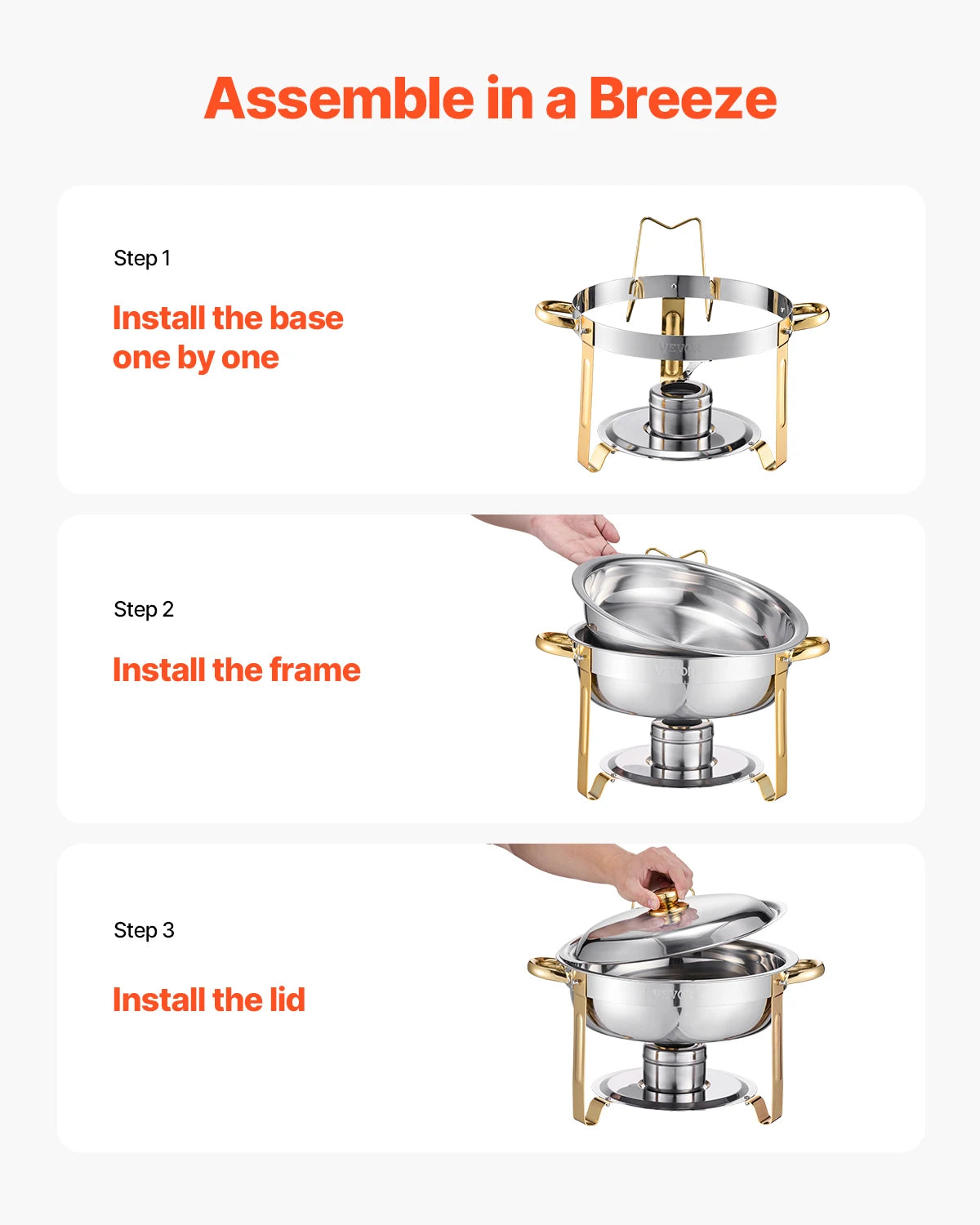 Chafing Dish - Warmhoudplaat - Buffetwarmer Set - Rechaud - RVS - Volformaat Buffet Warmhoudpannen - voor Feesten & Banketten - Set van 4 - Goud - QUORE