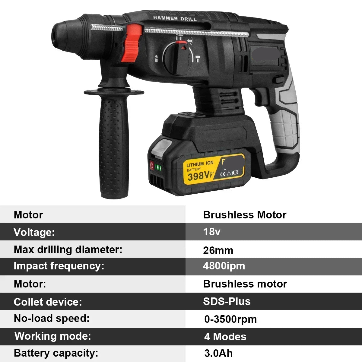 Accuboormachine - Boorhamer - Accu Schroefboormachine - Brushless Accu Boorhamer - 26MM - Multifunctionele Schroefmachine met 2 Batterijen