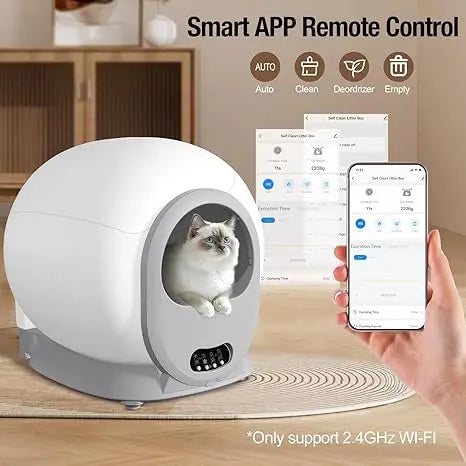 Kattenbak – Automatische Kattenbak – Zelfreinigende Kattenbak – Slimme Kattenbak – Kattenbak Met App – 65L Inhoud – Duurzaam Kunststof