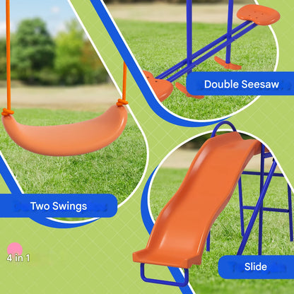 4 in 1 - Kinderschommel - 2 x Babyschommel - Wip - Glijbaan - Schommelset - voor 3-8 jaar - met Verstelbaar Touw - Anti-UV - 45 kg Maximale Belasting - 367 x 192 x 180 cm - Veelkleurig - QUORE