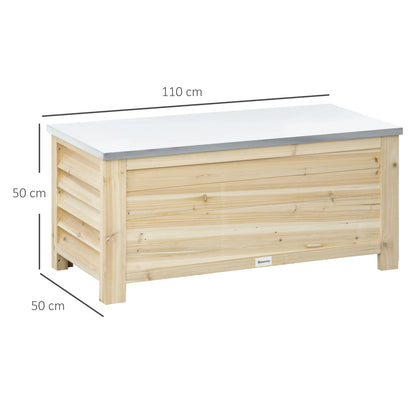 Buitenkist – Tuinopbergbox – Tuinkist – Opbergkist – 155 Liter Capaciteit – Weerbestendig Vurenhout – Verzinkt Metalen Deksel - 110 x 50 x 50 cm - Natuurlijk Hout
