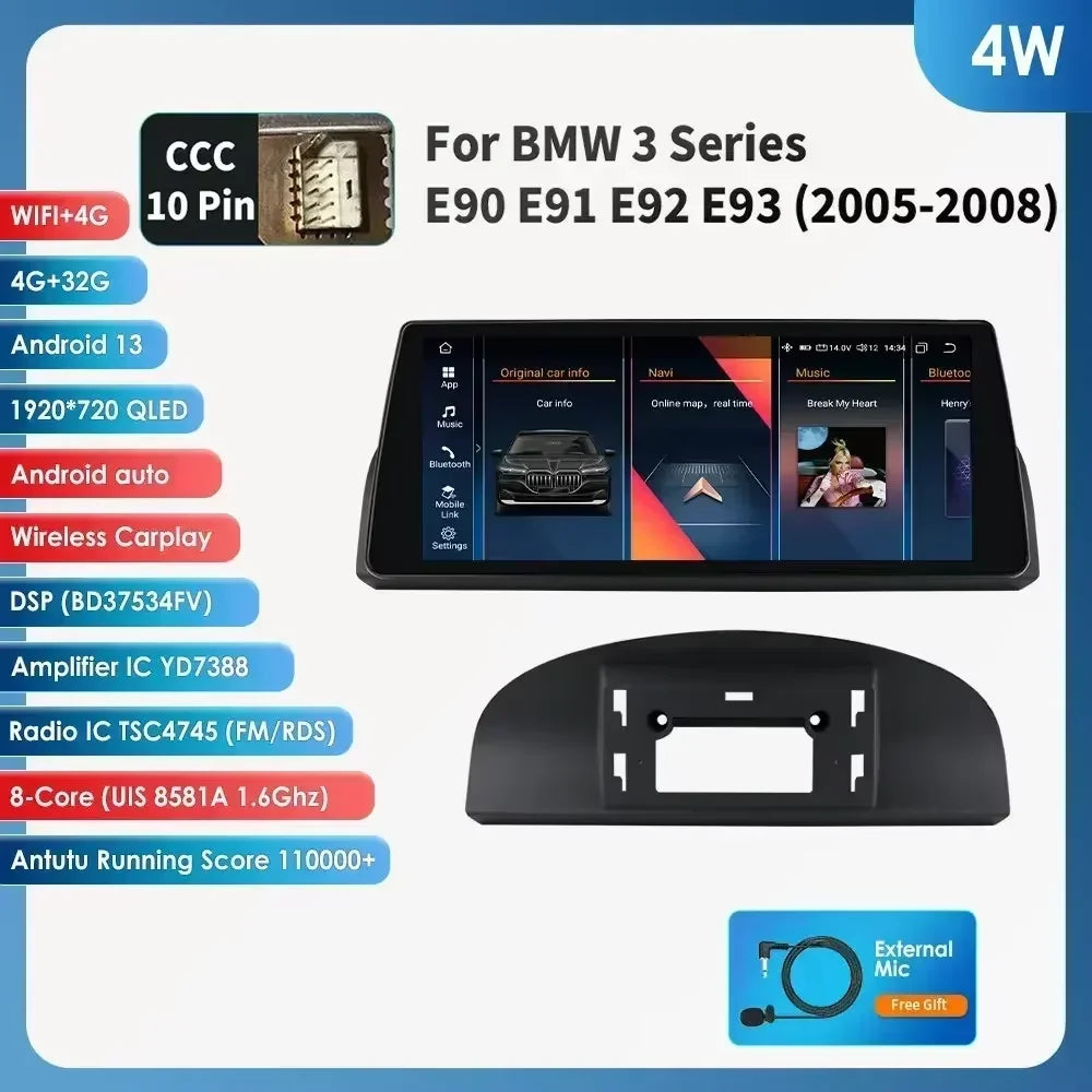 Android 14 Autoradio – Multimedia Systeem – Carplay Radio – 10,25 Inch Touchscreen – 4G Connectiviteit – Compatibel BMW 3- en 5-Serie E92 09-12 – Snelle 6-Core Processor – Built-in Canbus Module