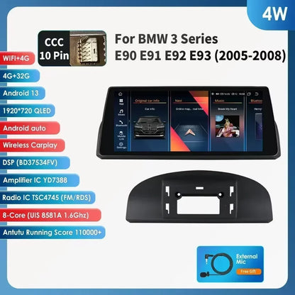 Android 14 Autoradio – Multimedia Systeem – Carplay Radio – 10,25 Inch Touchscreen – 4G Connectiviteit – Compatibel BMW 3- en 5-Serie E92 09-12 – Snelle 6-Core Processor – Built-in Canbus Module