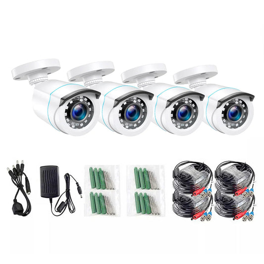 Beveiligingscamerasysteem - 1080p HD - Openlucht- Bewakingscamera - Beveiligingscamera - IP66 Waterdichte - met Nachtzicht tot 25 Meter – Weerbestendige Outdoor Cameras - 4 Stuks - Wit - QUORE