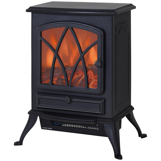 Homcom - Elektrische Haard - Haard - Decoratieve Vloerverwarmingskachel - Verplaatsbaar Decoratief Vlameffect - 1000/2000W - 60Hz - Zwart - QUORE