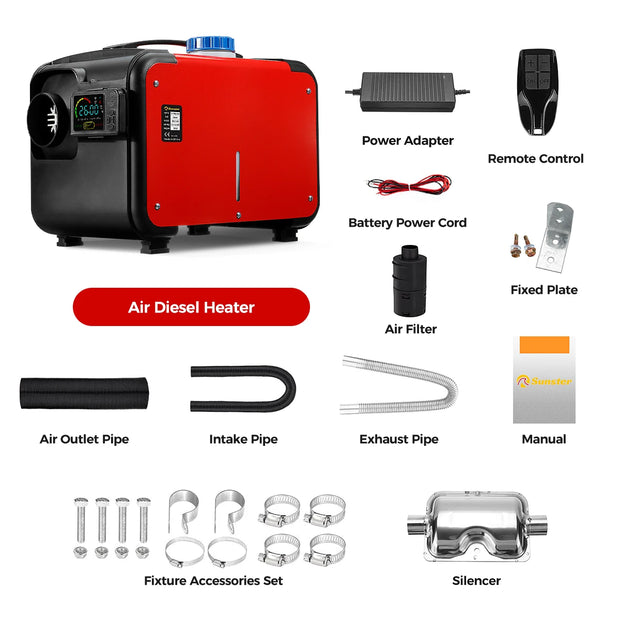 Diesel luchtverwarmer - Luchtverwarmer Parkeerverwarming - Dieselverwarming - Met afstandsbediening - App Control - 8KW - 5000W - 12V-220V - Rood