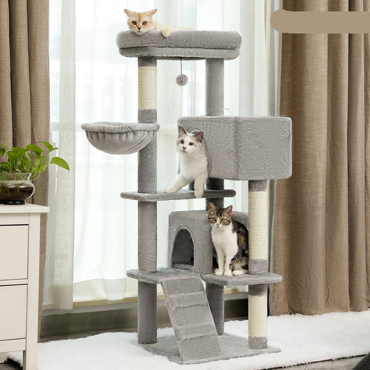 Kattenboom - Meerdere Verdiepingen – Kattenkrabpaal - met Luxe Huis - Ligmand - Sisal - Speelballetje – Stevig Kattenmeubel - Binnenkatten - 143 cm - Gijs