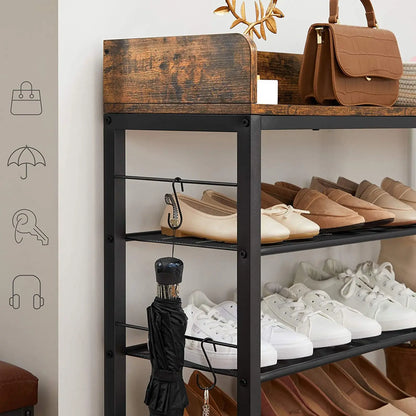 Schoenenrek - Consoletafel - 4-Niveaus - Voor Pantoffels - Hakken-Laarzen - Industrieel-Design - Hal-Woonkamer-Slaapkamer - Staal-Spaanplaat - Minimalistisch-Design - Opbergorganizer