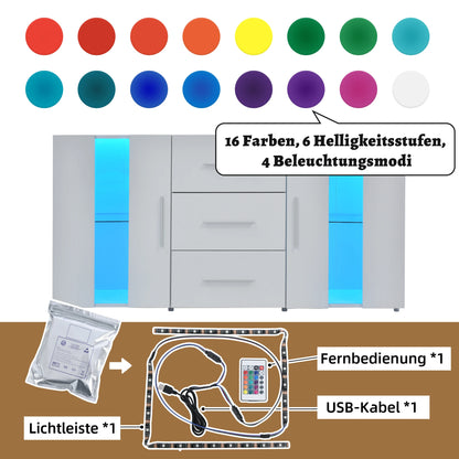 TV Sideboard Dresser Fittings Media Stand Wardrobe Storage Cabinet,LED lighting,Lowboard,with 16 Colors LED Lights for Dining