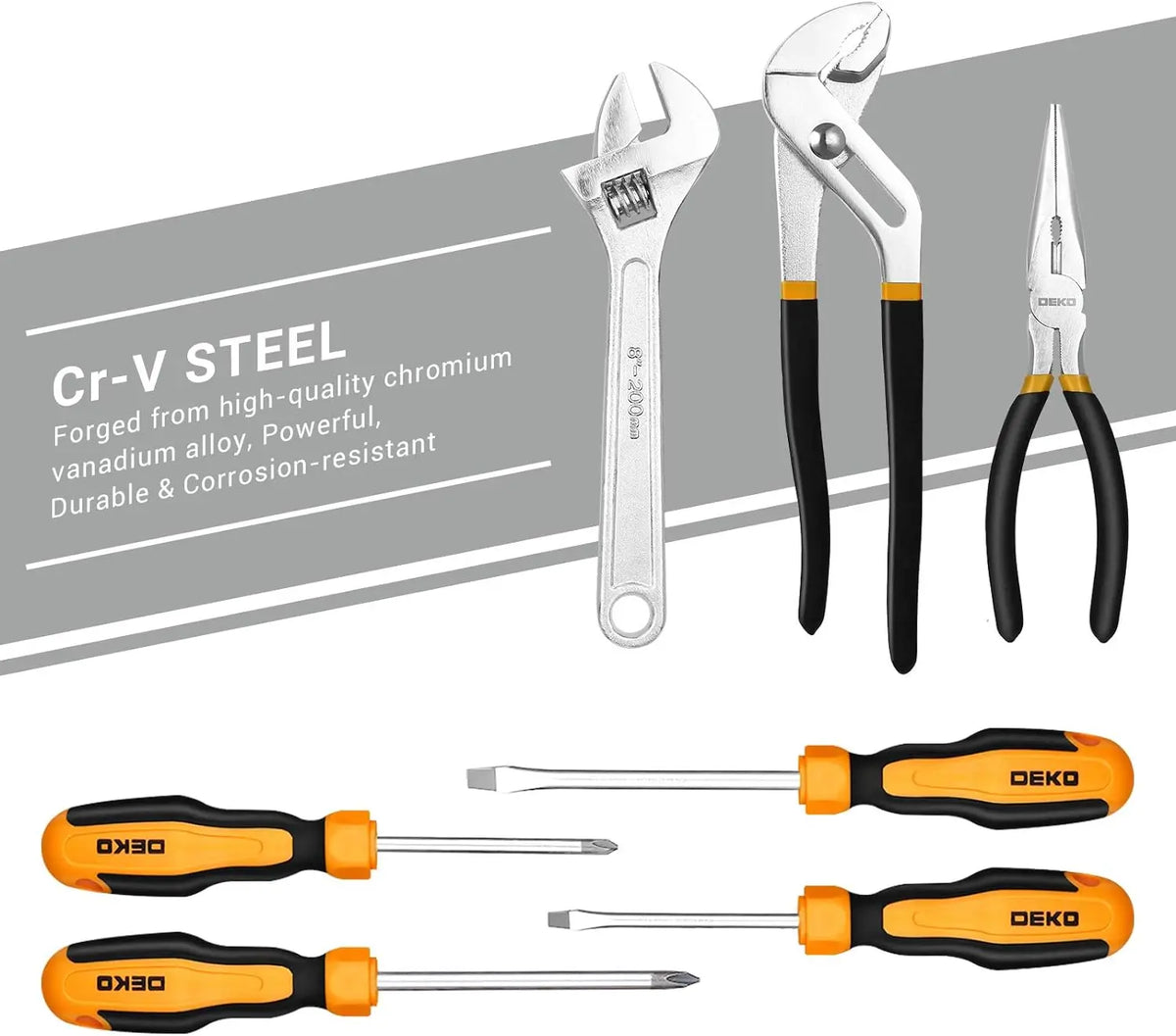 Deko - Basis gereedschapsset - Gereedschap - 192-delig - Gereedschapsset - Gemengde gereedschapsset - Autoreparatie handgereedschapsset - Sleutelgereedschapskistset - Zwart Geel - QUORE