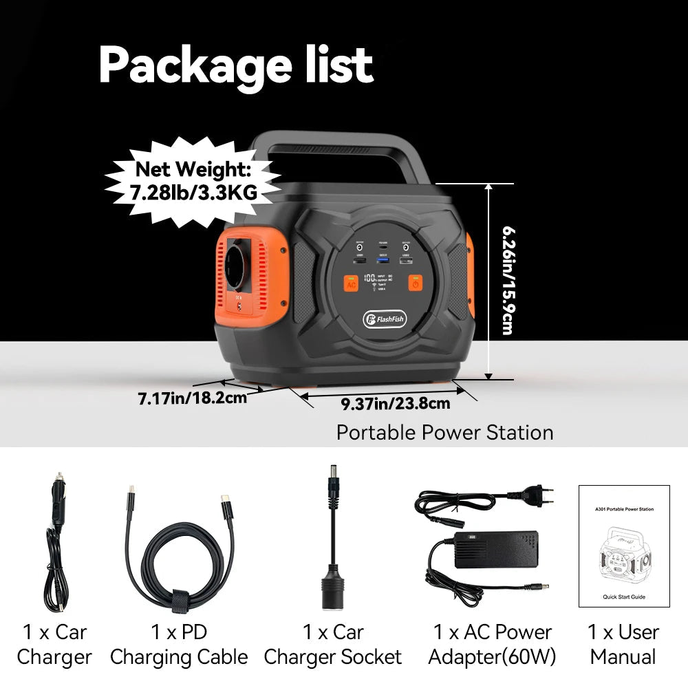 Powerstation - Stroomgenerator - Mini-Generator - Draagbare - Krachtcentrale - voor Thuis - Tenten - Buiten - Kamperen - 292Wh - 320W - 80000mAh - Zwart/Oranje