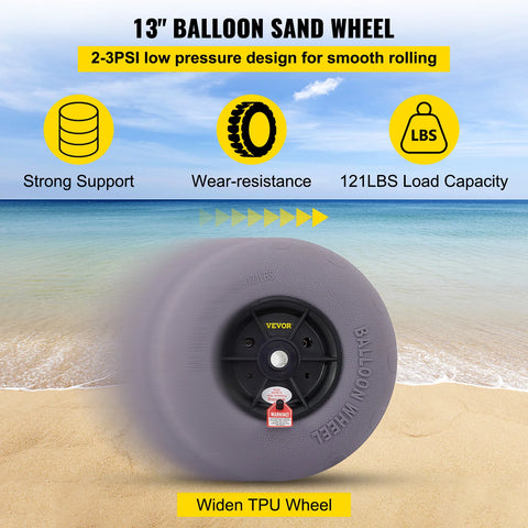 Vevor - Beach Balloon Wheels - Wheelbarrow Wheel - Transport - 13in Wheels - Replacement Sand Tires - TPU Cart Tires for Kayak, Dolly, Canoe and Buggy