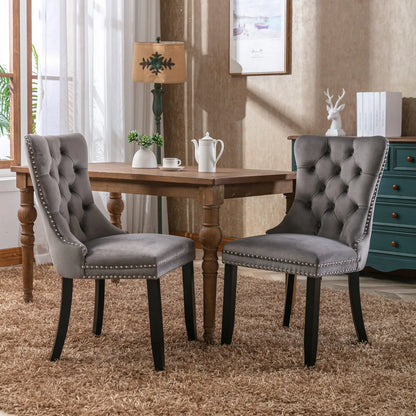 Eetkamerstoel – Stoel – Dining Chair – Houten Stoel – Velvet Stoel – Set Van 2 – Massief Houten Frame – Fluwelen Bekleding Met Nagelkopdetails