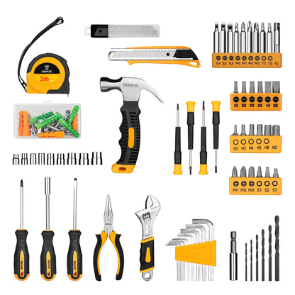 Deko - Gereedschapskoffer - 126-delig - Gevuld - Gereedschap - Gereedschapsset - Sleutelloze boorkop - met 8V snoerloze boormachine - DIY handgereedschapssets - Geel - QUORE