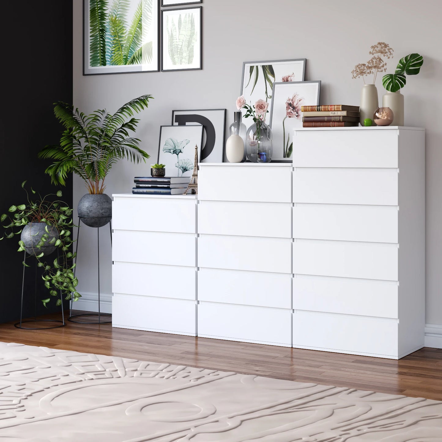 Getone Chest of Drawers Bedroom, Tall Chest of Drawers with 6 Drawers, Bedroom Furniture Storage Cupboard Cabinet  Bedroom Dresser, for Living Room Hallway  60x40x119cm, White/Black