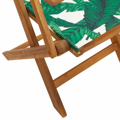 Tuinklapstoel – Set van 2 - Tuinstoel – Opvouwbare Stoelen – Balkonstoelen – Terrasstoelen – Acaciahout – Weerbestendig – Groen Bladmotief - Groen