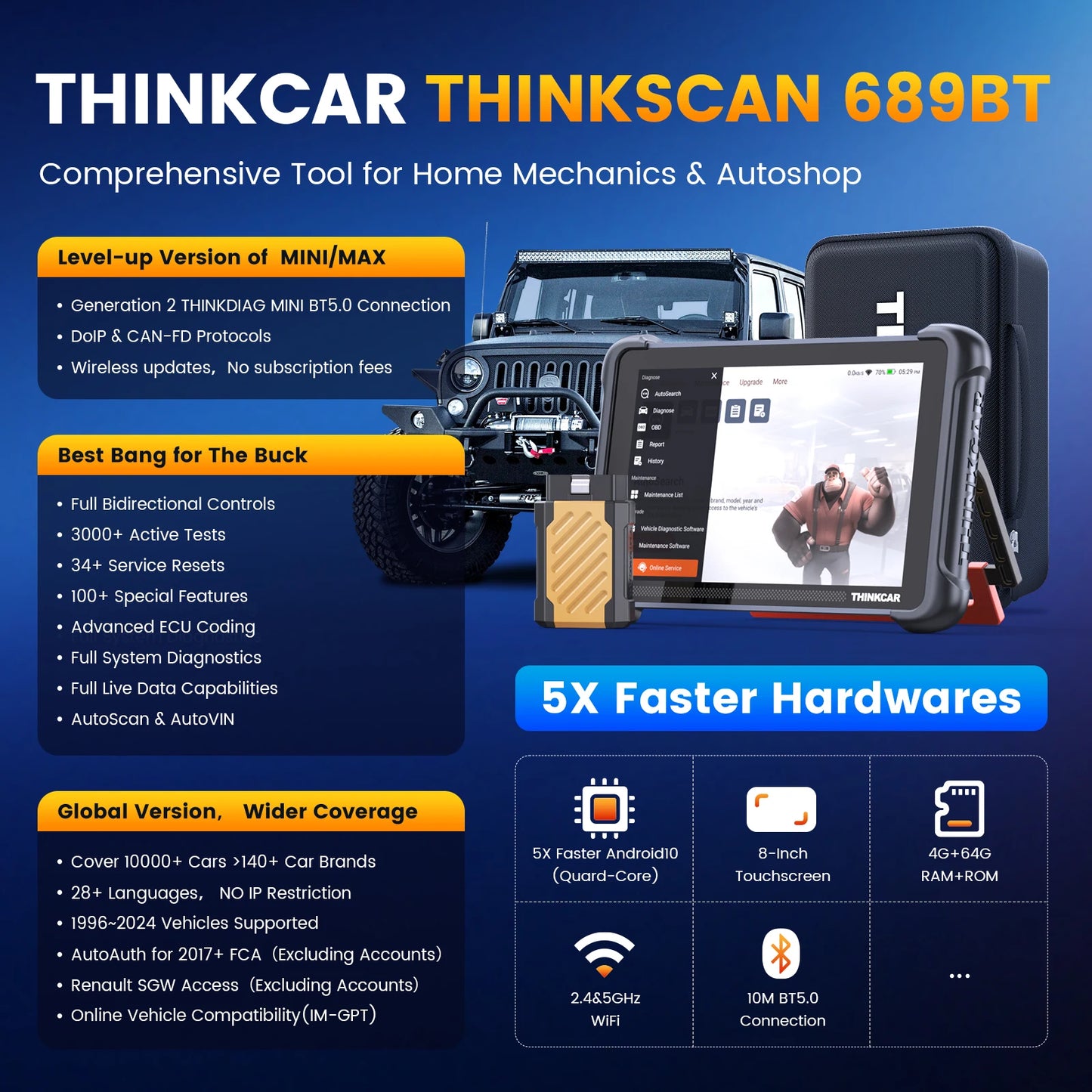 OBD2 Scanner – Diagnose Tool – Autodiagnose Scanner – Codelezer – Auto Scanner – Bi-directionele Controle – 34 Resetfuncties – Levenslange Gratis Updates - QUORE