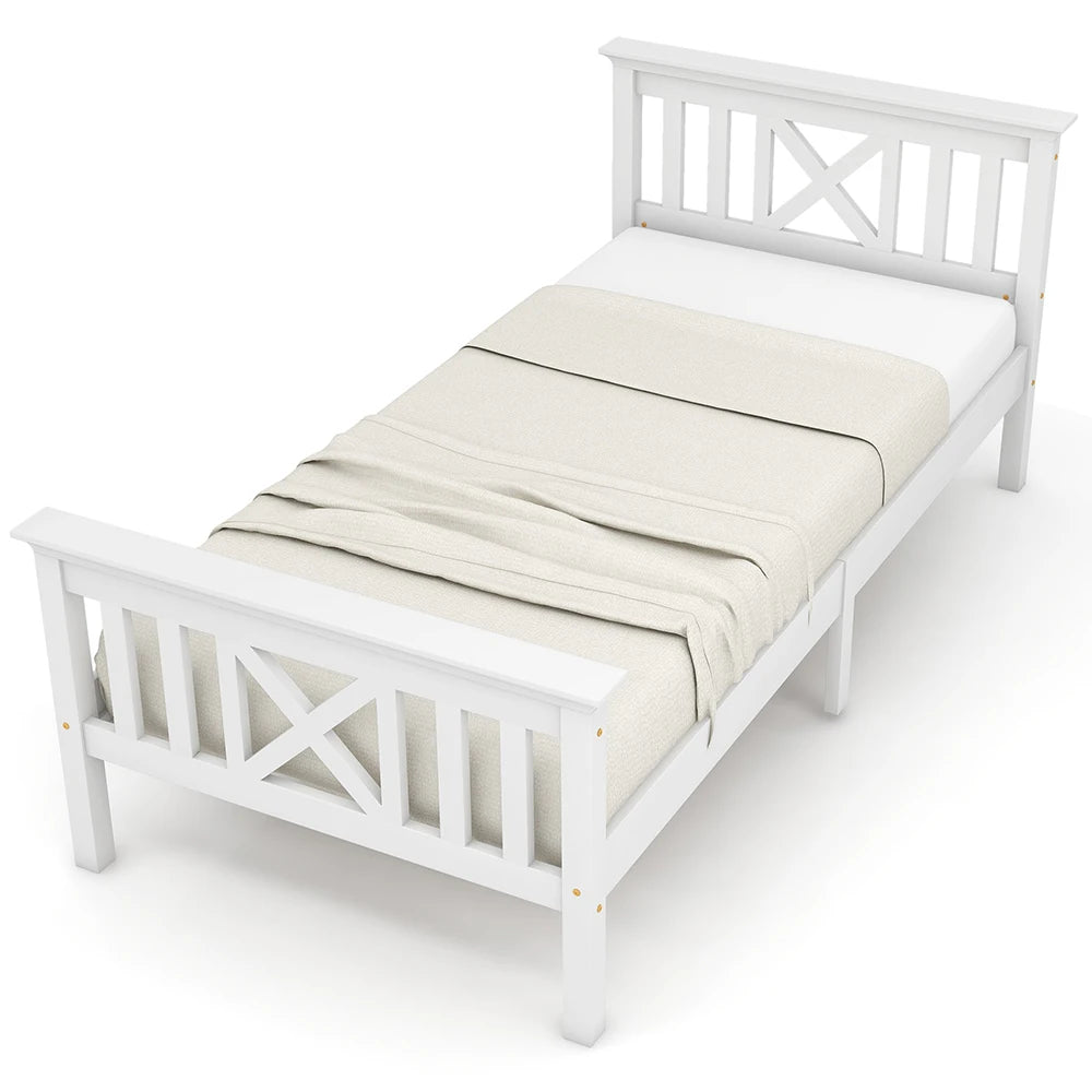 Eenpersoonsbed – Bedframe – Kinderbed – Logeerbed – Slaapbank – 90x200 cm – Massief Grenenhout – Stevige Lattenbodem – Wit