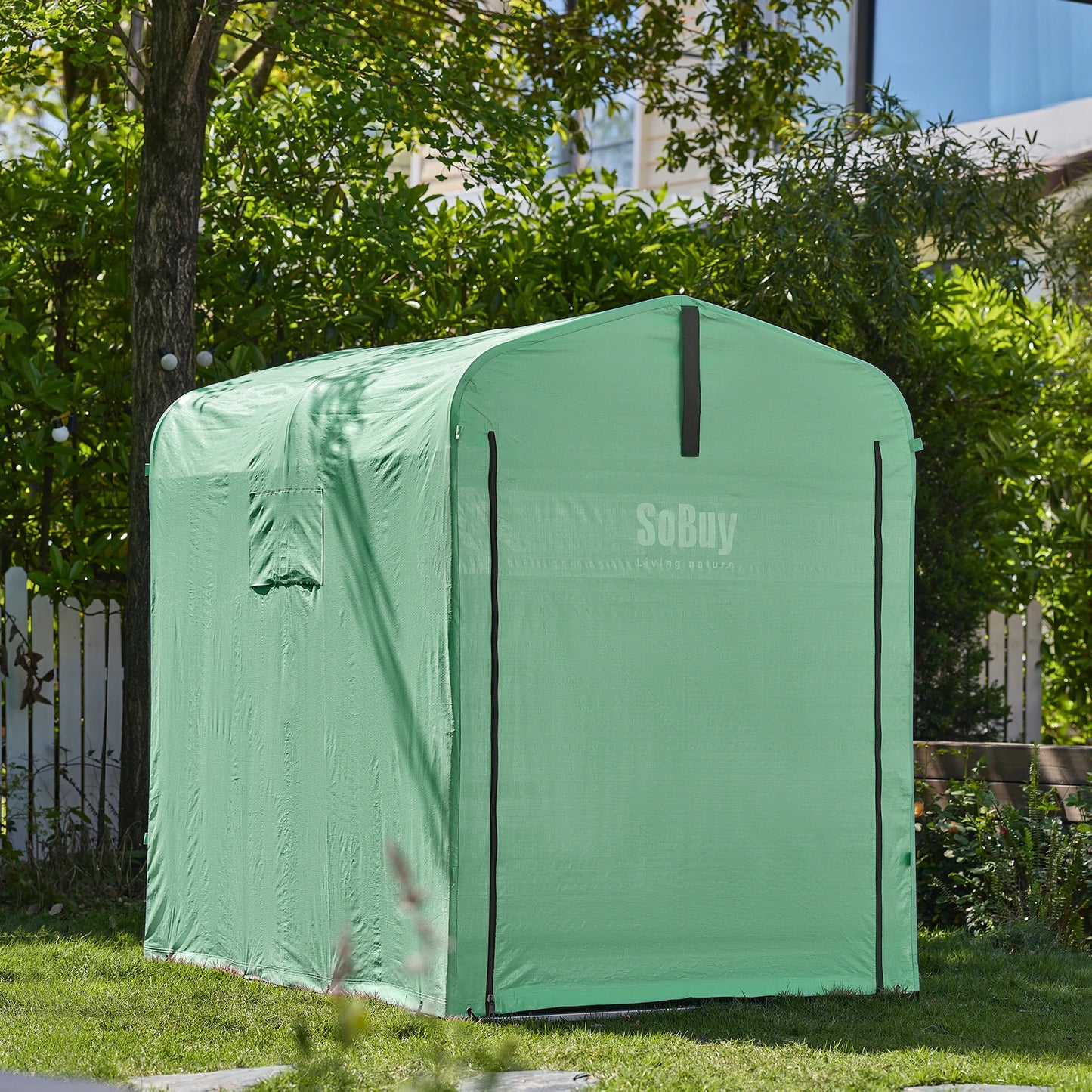 Buitenschuur Fietsenstalling Tuinschuur Opslag Schuurtje – Groen – Waterdichte PE Hoes – Aluminium Frame – 120x163x176 cm