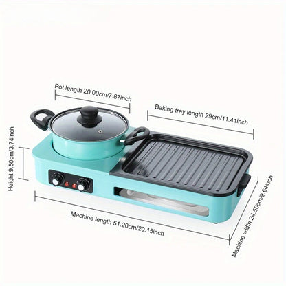 Elektrische Grillplaat - Teppanyaki Grill - Hete Pot - Draagbare Rookloze BBQ-hotpot - Ideaal voor 3-6 Personen - Multifunctionele - 220V - 240V - 2200W - 51.2 x 24.5 x 9.5 cm - Groen