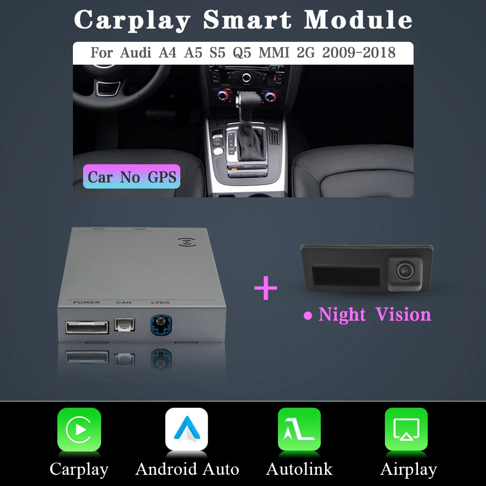 Android Auto Adapter – CarPlay Adapter – MMI Interface – Smartphone Integratie – Draadloos CarPlay – Wireless Apple CarPlay – Bluetooth 4.0 – Ingebouwde GPS - QUORE