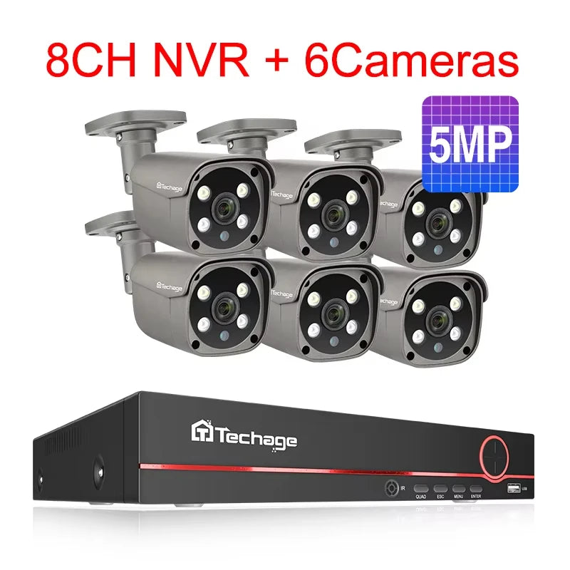 Techage 8CH 5MP 8MP POE Security Surveillance System 4K HD POE IP Kit Two Way Audio Face Detect Metal Bullet H.265 Outdoor Video
