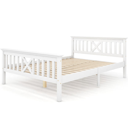 Tweepersoonsbed – Bedframe – Houten Bed – Massief Houten Bed – Slaapbed – 140x200 cm – Massief Dennehout – Lattenbodem Met Hoofdbord