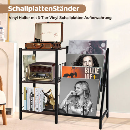 Vinylrek – Vinylplank – Platenkast – Opbergkast – Boekenkast – Duurzaam Waterbestendig Hout – Robuust Metalen Frame - 84 x 30 x 75.5 cm - Zwart