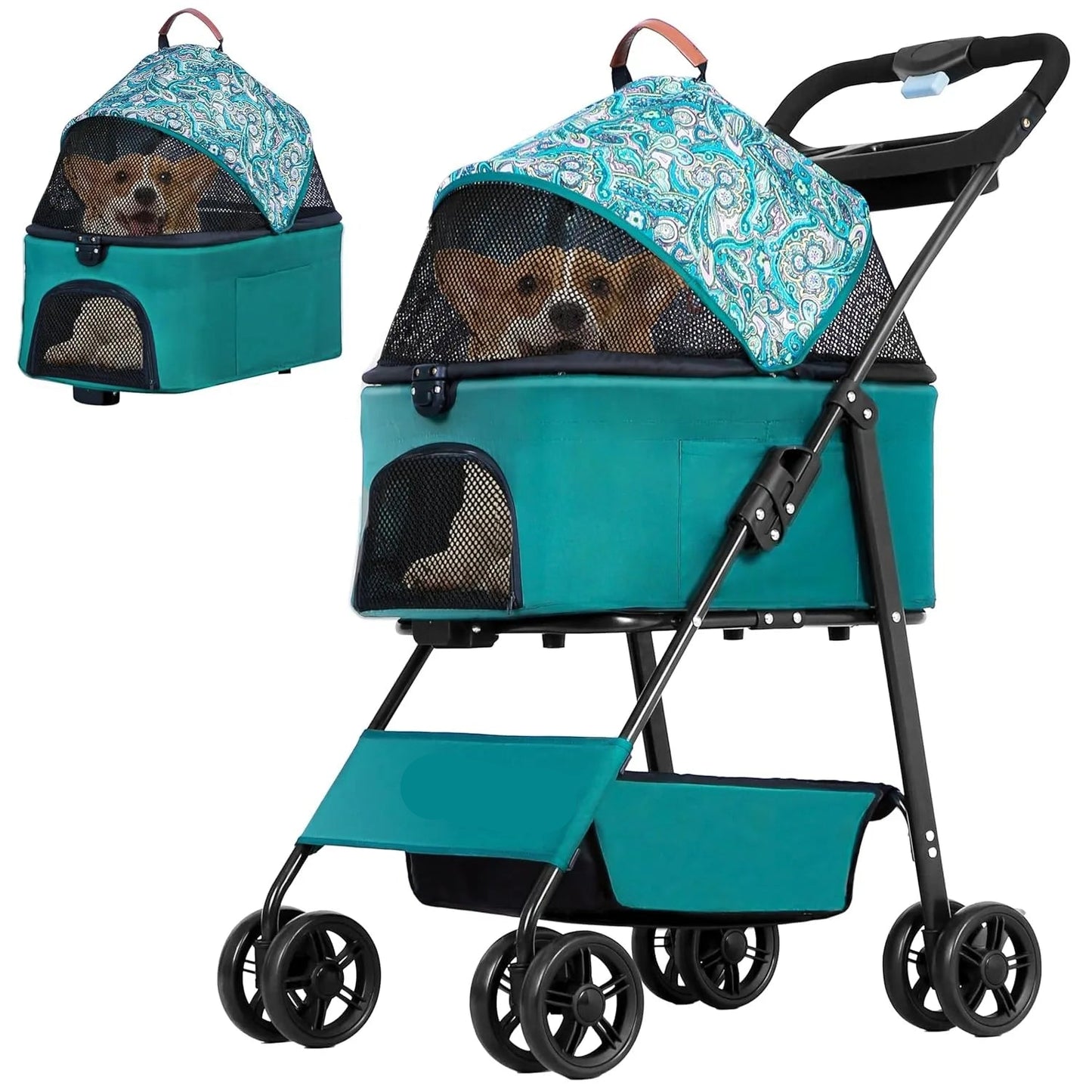 Opvouwbare Huisdierenbuggy - Hondenbuggy - Hondenwagen - Wandelwagen - Honden en katten - Draagbare - Lichtgewicht - met Veiligheidsharnas - Groen