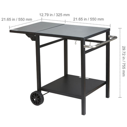 Eettafel met dubbele plank - BBQ verplaatsbare voedselbereidingstafel - opvouwbaar - pizza-ovenstandaard - tafelblad van ijzer/roestvrij staal - 56X56cm - QUORE