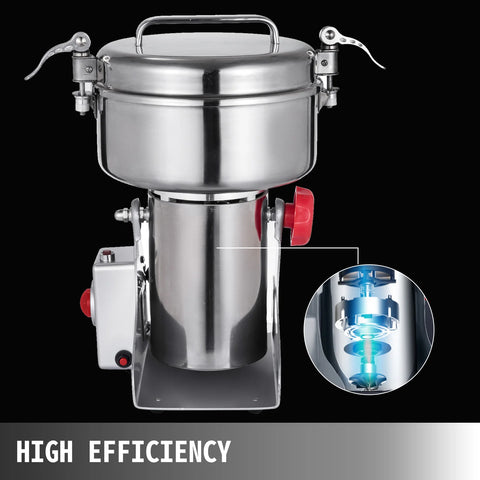 Vevor - Grain Mill Electric - Professional - 1000G - Herb Grinder - Sprice Grinder - Spice Mill - 304 Stainless Steel - 28000 r/min - 2000W - Silver
