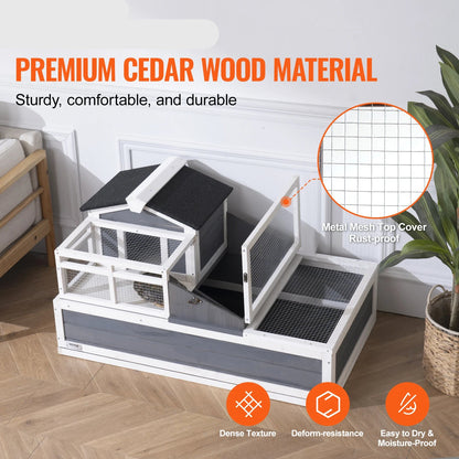 Houten - Verblijf - Terrarium Hout - Groot 3-Kamers - 112 x 65 x 61 cm - voor Schildpadden - met Transparant Dak, Geschikt voor Binnen en Buiten - QUORE