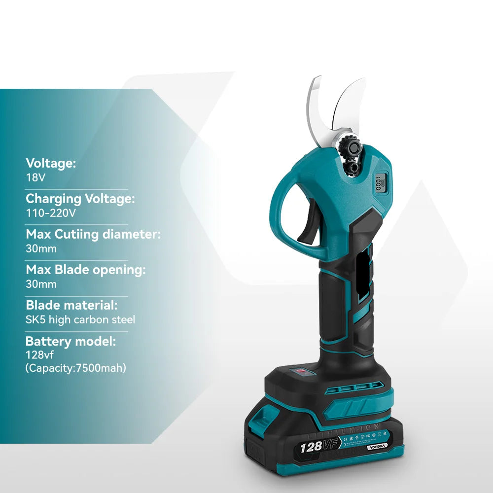 Elektrische Snoeischaar - Takkenschaar - Takkenzaag - Snoeizaag - Accu - 30MM - Borstelloze - Draadloze - Snijdiameter -  Takkenschaar met 2 Snelheden  - 18V - 1x Accu - Voor Fruitbomen, Bonsai en Takken - QUORE