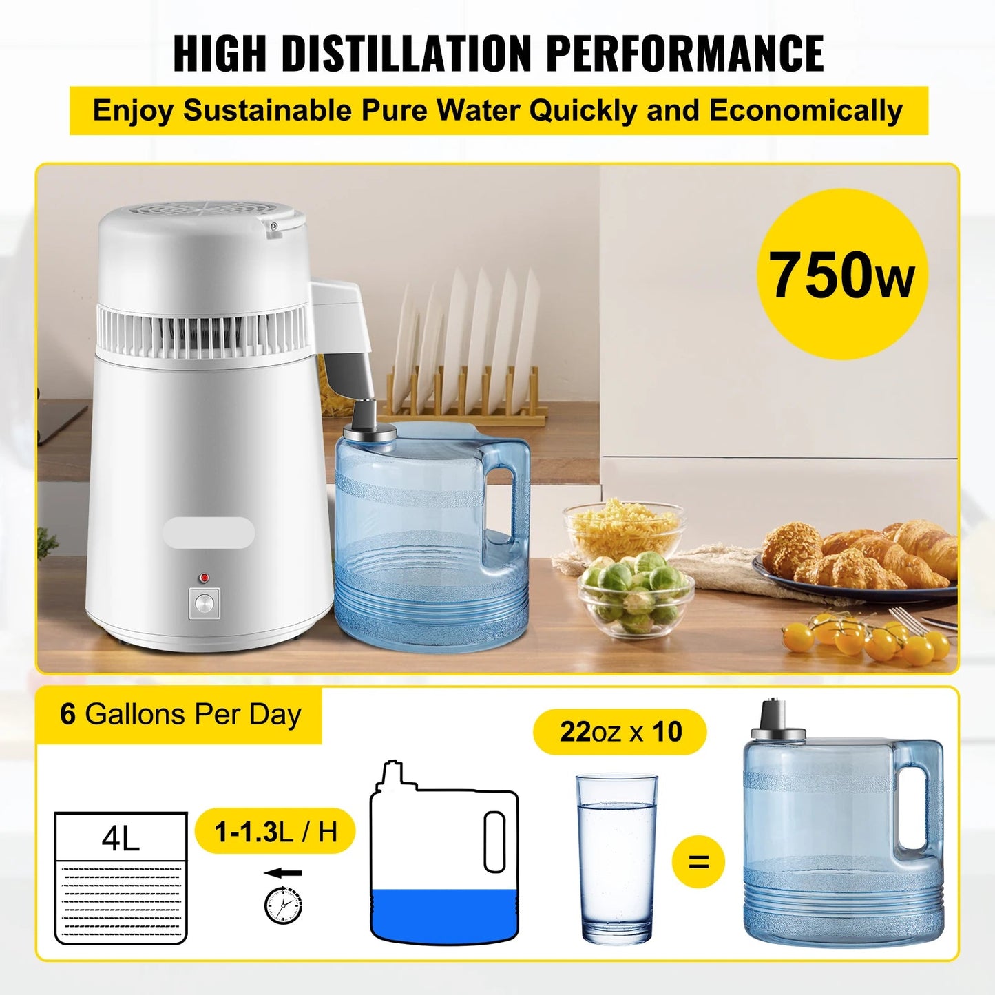 Waterdestilleerder - Destilleerapparaat - RVS - Water Destilleren - 4L - Water Distiller - Destilleerketel - Destilleerder - Purifier & Filter Dispenser – Roestvrij Stalen Drinkwaterverhitter voor Thuis en Kantoor