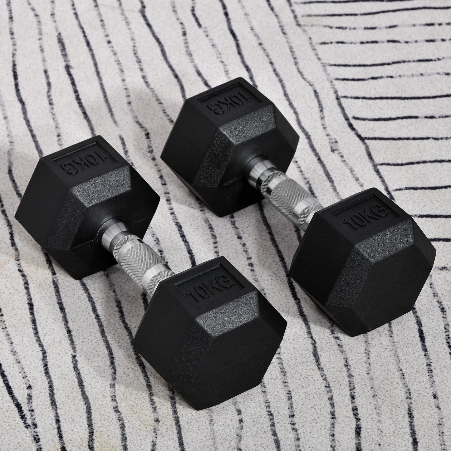 Halterset - 20 kg - Halterstang - Set van 2 Dumbbells - Hexagonaal Design - Met Rubberen Coating - Voor Krachttraining - en Fitness - Zwart en Zilver