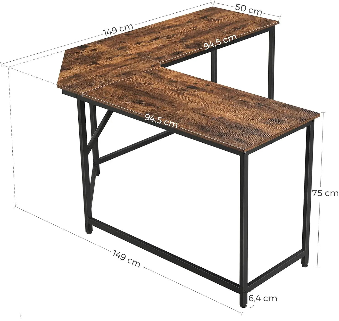 Gaming Bureau - Gaming Desk - Gaming Tafel - Computertafel - Computer bureau - 149x149cm – L-vormig Hoekbureau – Industrieel Design – Met Verwijderbare Plank - Bruin - QUORE