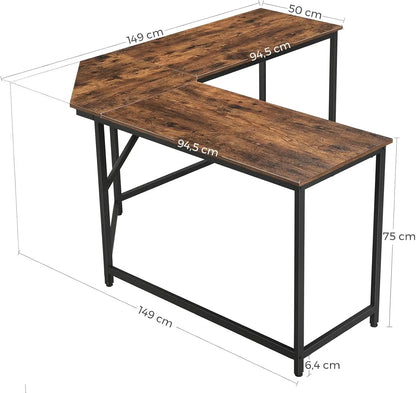 Gaming Bureau - Gaming Desk - Gaming Tafel - Computertafel - Computer bureau - 149x149cm – L-vormig Hoekbureau – Industrieel Design – Met Verwijderbare Plank - Bruin - QUORE