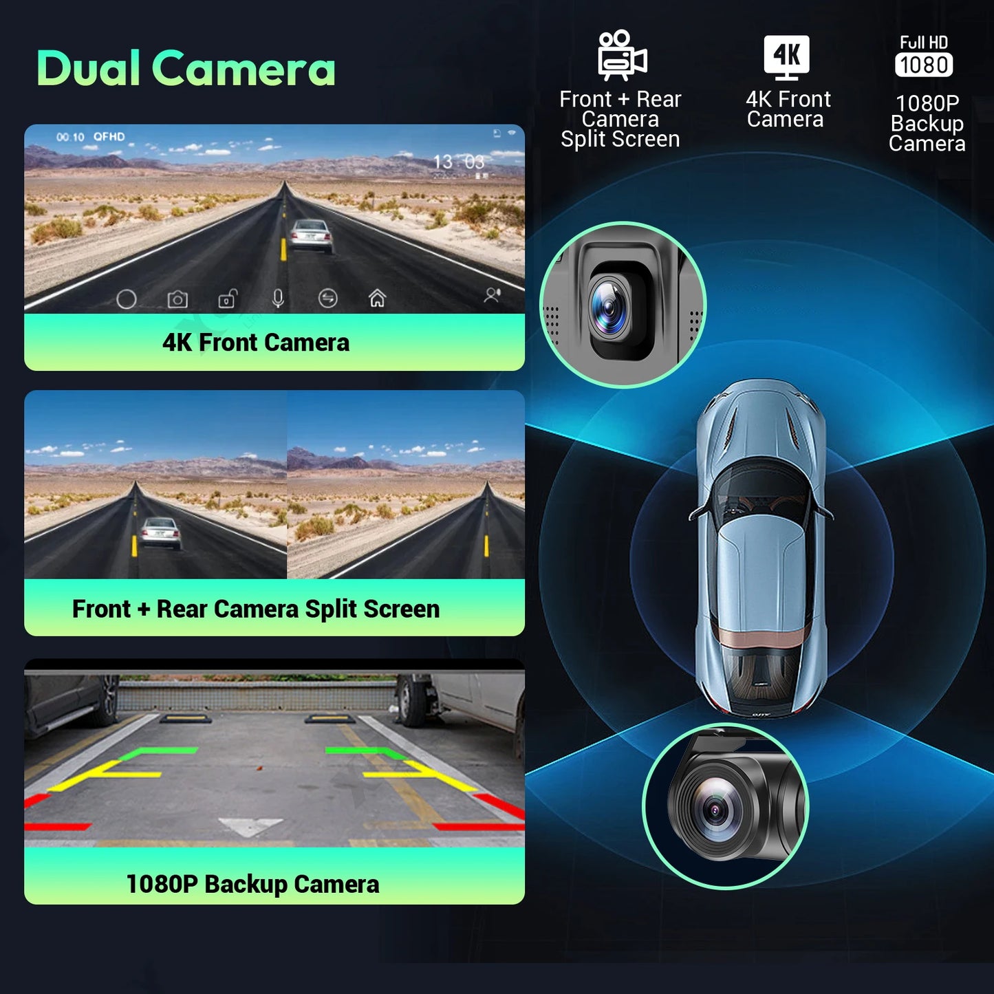 Dashcam Spiegel - Navigatiesysteem Auto - Dashcam voor auto - GPS Navigatie - Draadloze - 4K DVR - Bluetooth Audio - ADAS Systeem - 10.26" - Achteruitrijcamera