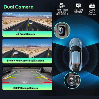 Dashcam Spiegel - Navigatiesysteem Auto - Dashcam voor auto - GPS Navigatie - Draadloze - 4K DVR - Bluetooth Audio - ADAS Systeem - 10.26" - Achteruitrijcamera
