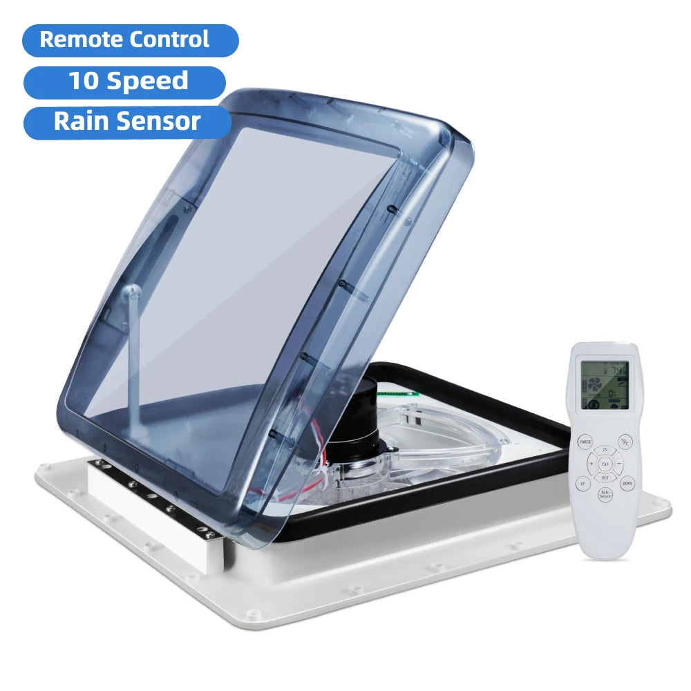 Ventilator Camper – Dakventilator – Caravan Ventilator – RV Ventilator – Motorhome Ventilator – 3 Snelheden Met Afstandsbediening – Automatische Regensensor – 12V Elektrisch – 40x40 cm Dakopening