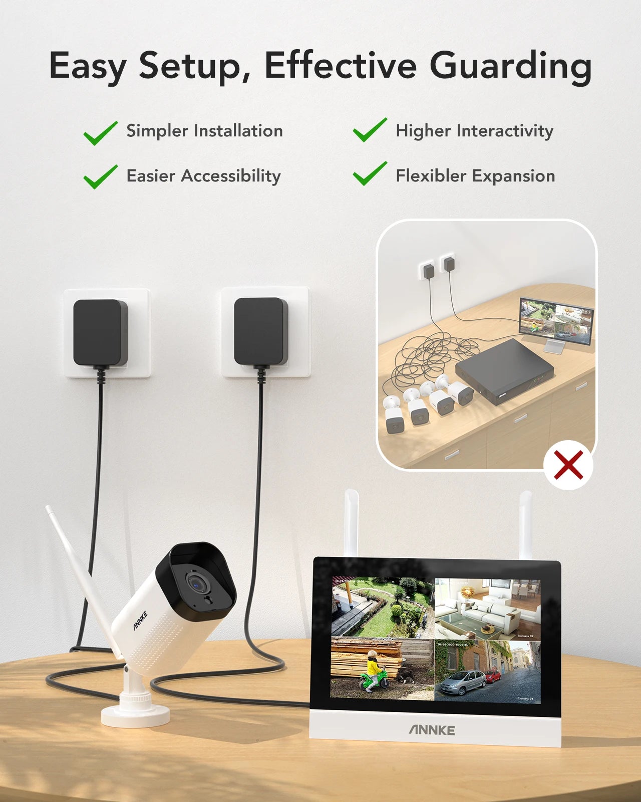 ANNKE-Wireless NVR Camera, CCTV System, Motion Detection, Two-Way Audio, IR Night Vision, 4PCS 3MP Cam, 4CH, 7 "Monitor, WTL300