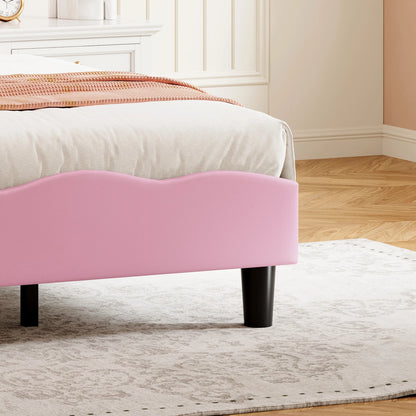 Kinderbed – Jongenskamerbed – Peuterbed – Eenpersoonsbed – Meisjesbed – Roze Variant – Vlinderhoofdbord Met Velvet Bekleding – Geïntegreerd LED Leeslampje - QUORE